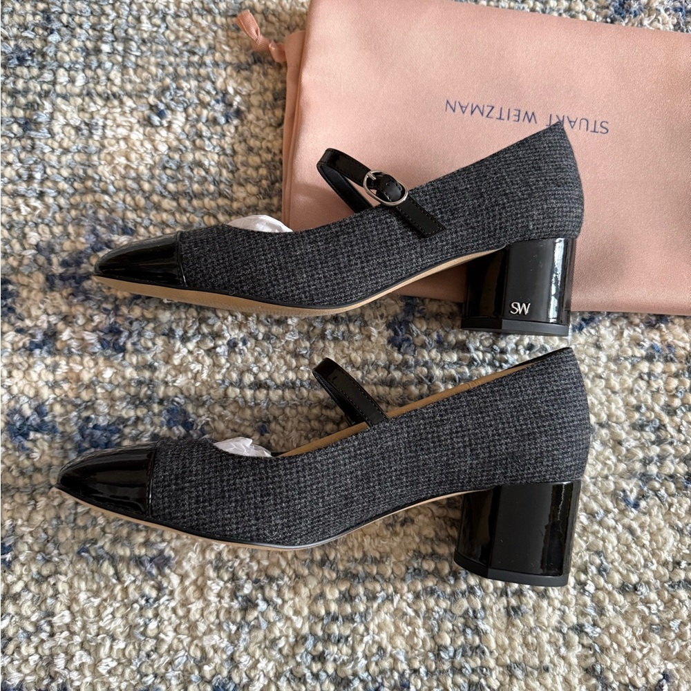 NEW with bag and shoe box. Staurt Weitzman Black and Gray Mary Jane Heels - Picture 4 of 7